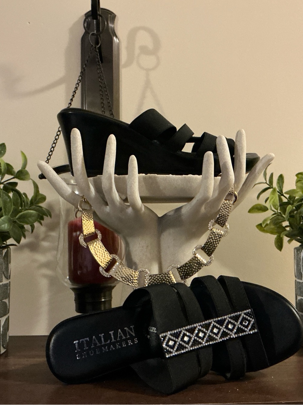 Italian Shoemakers Black Crystal-Embellished Slide Mules